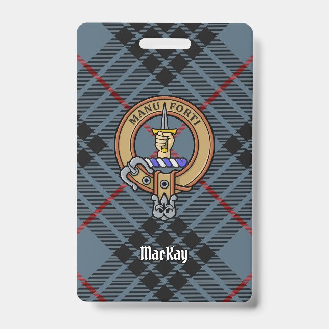 Clan MacKay Crest over Blue Tartan ID Badge (Front)