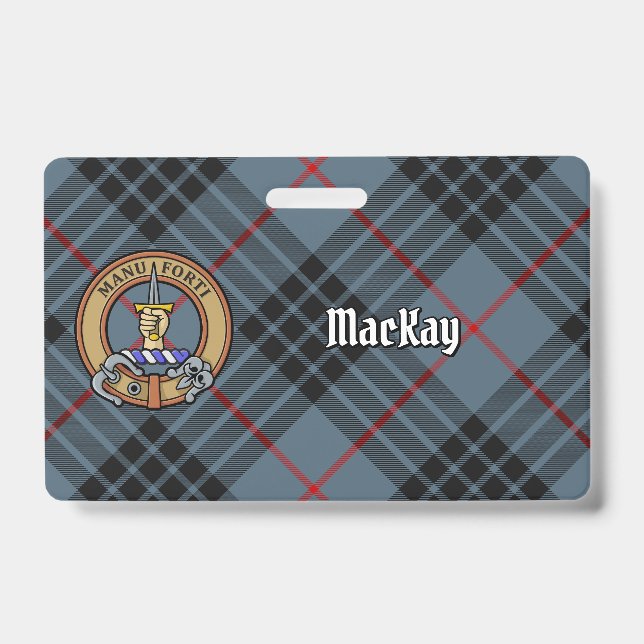 Clan MacKay Crest over Blue Tartan ID Badge (Front)