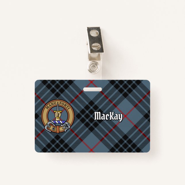 Clan MacKay Crest over Blue Tartan ID Badge (Front with Clip)