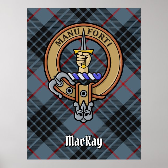 Clan MacKay Crest over Blue Tartan Poster (Front)