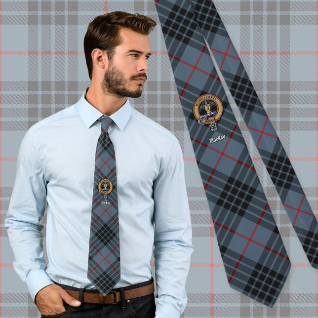 Clan MacKay Crest over Blue Tartan Tie (Creator Uploaded)