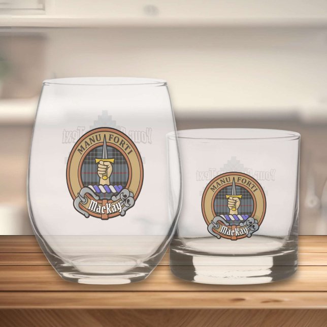 Clan MacKay Crest over Blue Tartan Whiskey Glass (Creator Uploaded)