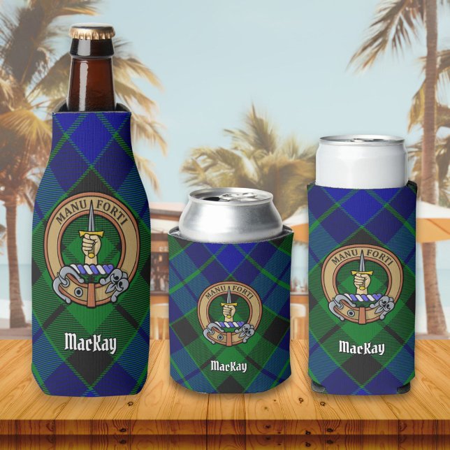Clan MacKay Crest over Tartan Bottle Cooler (Creator Uploaded)