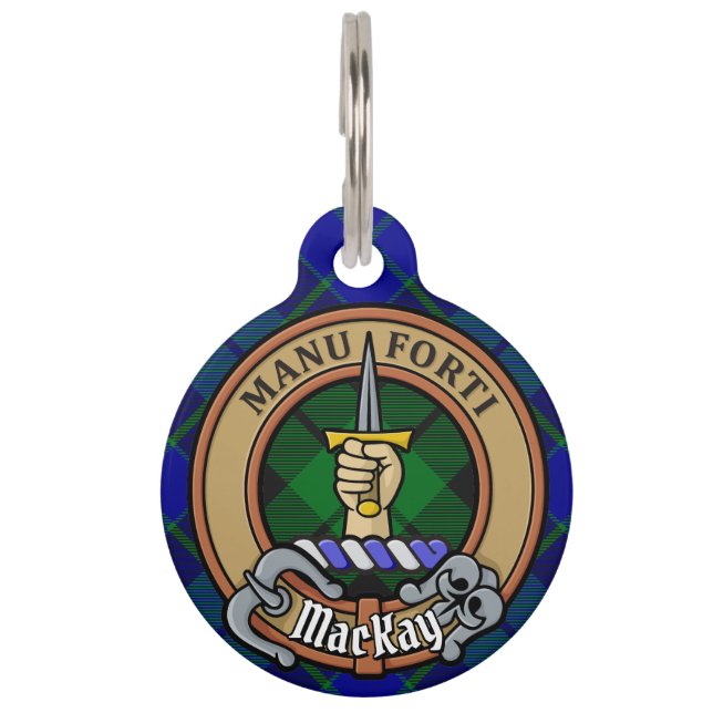 Clan MacKay Crest over Tartan Pet Tag (Front)