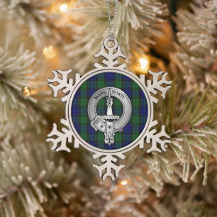 Clan MacKay Crest & Tartan Snowflake Pewter Christmas Ornament