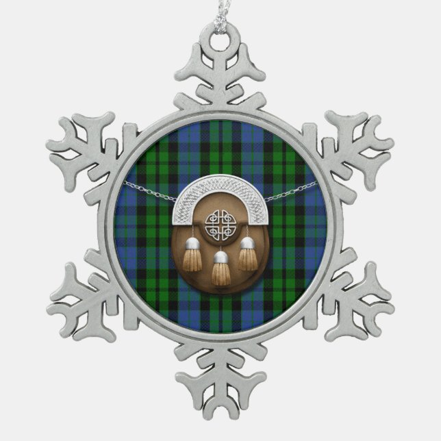 Clan MacKay Tartan And Sporran Snowflake Pewter Christmas Ornament (Front)