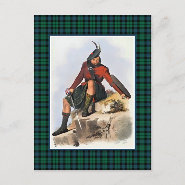 Clan MacKay Vintage Illustration Tartan Frame Postcard (Front)