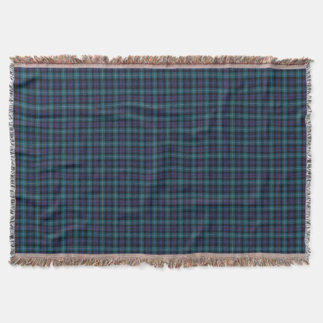 Clan Mackenzie Blue and Turquoise Modern Tartan Throw Blanket (Front)