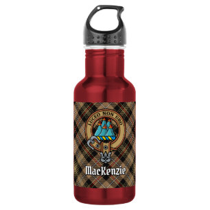 Clan MacKenzie Crest over Brown Hunting Tartan 532 Ml Water Bottle