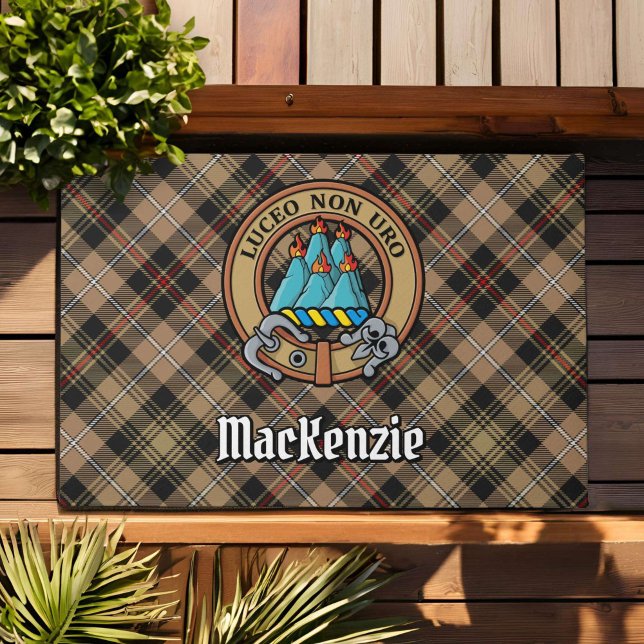 Clan MacKenzie Crest over Brown Hunting Tartan Doormat (Creator Uploaded)