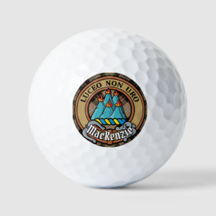 Clan MacKenzie Crest over Brown Hunting Tartan Golf Balls