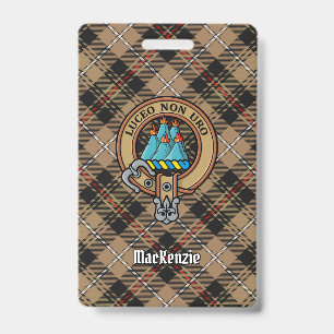 Clan MacKenzie Crest over Brown Hunting Tartan ID Badge