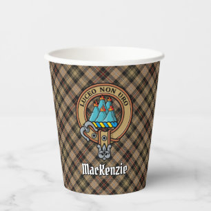 Clan MacKenzie Crest over Brown Hunting Tartan Paper Cups