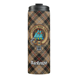 Clan MacKenzie Crest over Brown Hunting Tartan Thermal Tumbler