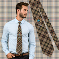 Clan MacKenzie Crest over Brown Hunting Tartan