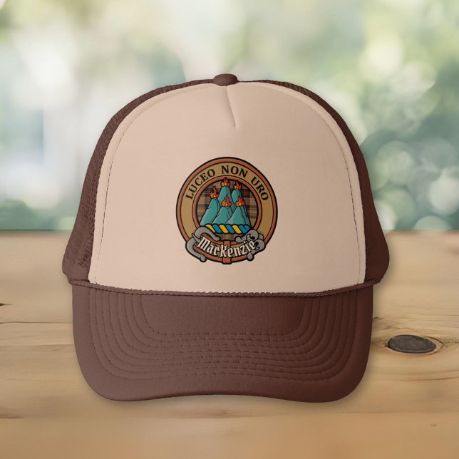 Clan MacKenzie Crest over Brown Hunting Tartan Trucker Hat (Creator Uploaded)
