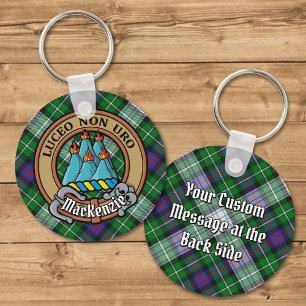 Clan MacKenzie Crest over Dress Tartan Key Ring