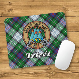 Clan MacKenzie Crest over Dress Tartan Mouse Pad
