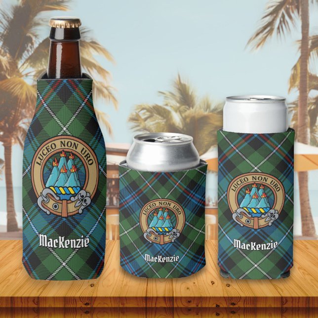 Clan MacKenzie Crest over Tartan Bottle Cooler (Creator Uploaded)