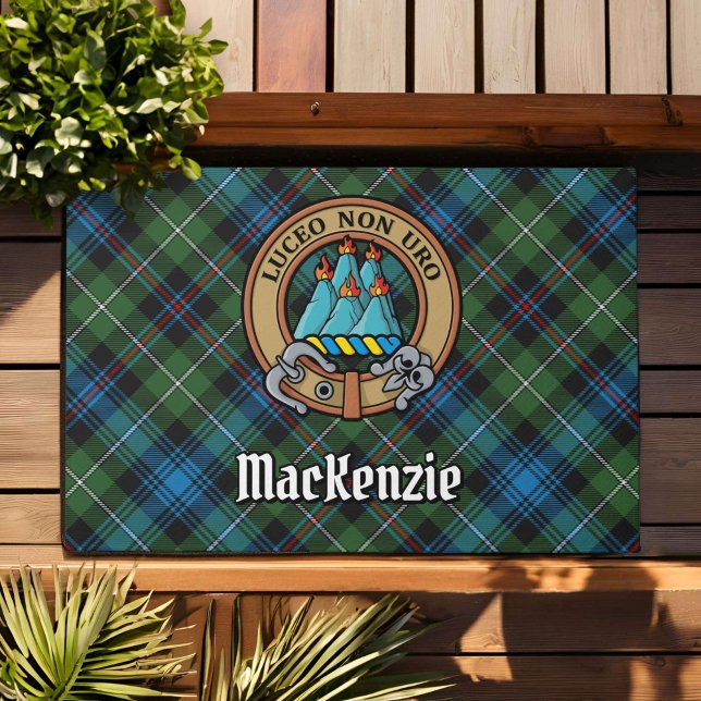 Clan MacKenzie Crest over Tartan Doormat (Creator Uploaded)
