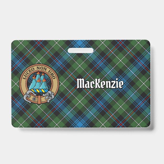 Clan MacKenzie Crest over Tartan ID Badge (Front)