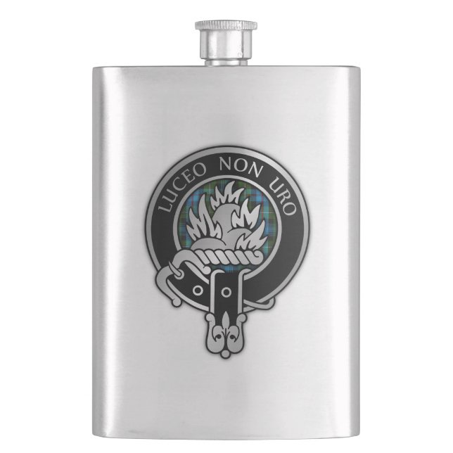 Clan MacKenzie Crest & Tartan Hip Flask (Front)