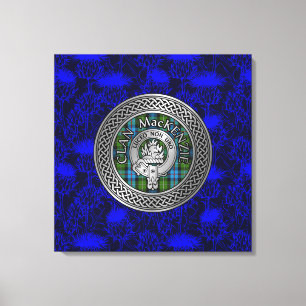 Clan MacKenzie Crest & Tartan Knot on Thistle Canvas Print