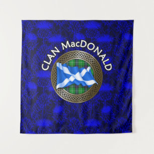 Clan MacKenzie Crest & Tartan Knot on Thistle Tapestry