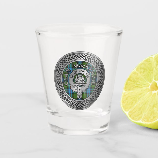 Clan MacKenzie Crest & Tartan Knot Shot Glass (Front)