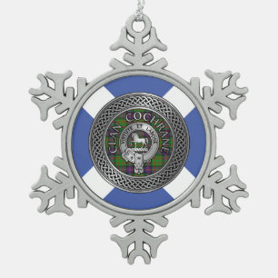 Clan MacKenzie Crest & Tartan Knot Snowflake Pewte Pewter Christmas Ornament
