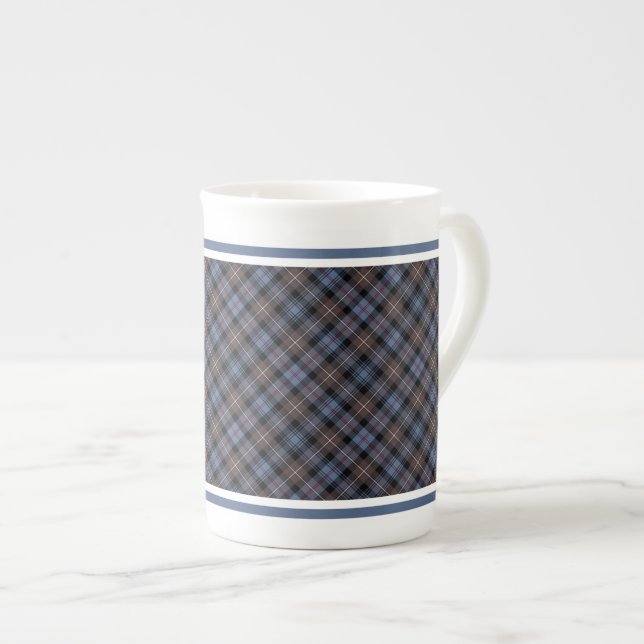 Clan Mackenzie Weathered Tartan Brown and Blue Bone China Mug (Front Right)