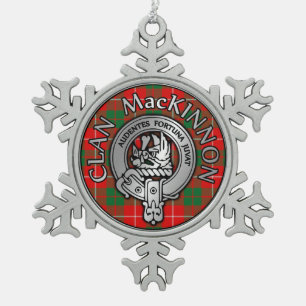 Clan MacKinnon Crest & Tartan Snowflake Pewter Christmas Ornament