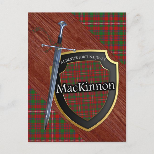 Clan MacKinnon Tartan Sword & Shield Postcard (Front)