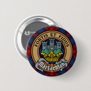 Clan MacLachlan Crest over Tartan 6 Cm Round Badge