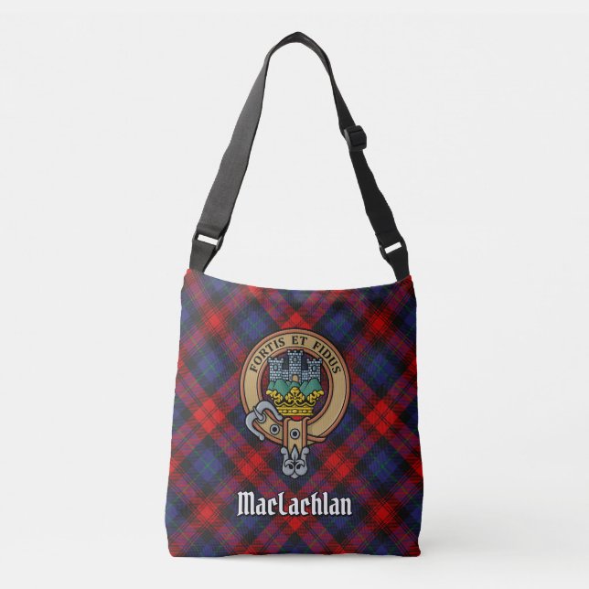 Clan MacLachlan Crest over Tartan Crossbody Bag (Front)