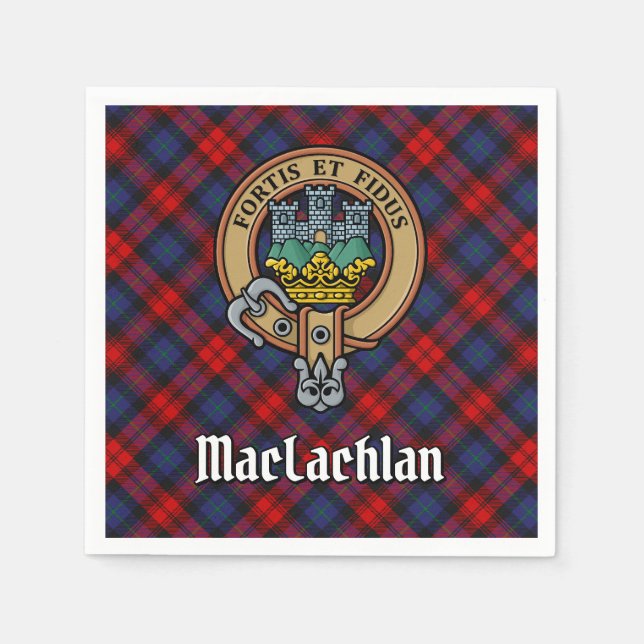 Clan MacLachlan Crest over Tartan Napkin (Front)