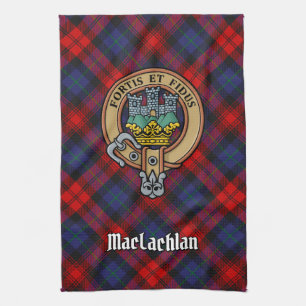 Clan MacLachlan Crest over Tartan Tea Towel