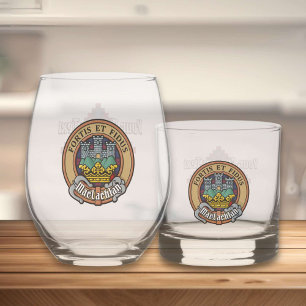 Clan MacLachlan Crest over Tartan Whiskey Glass