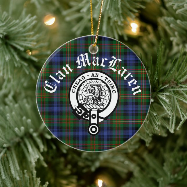 Clan MacLaren Crest Badge & Tartan Customisable  Ceramic Tree Decoration (Tree)
