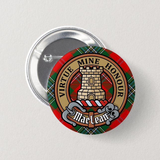 Clan MacLean Crest over Tartan 6 Cm Round Badge (Front & Back)