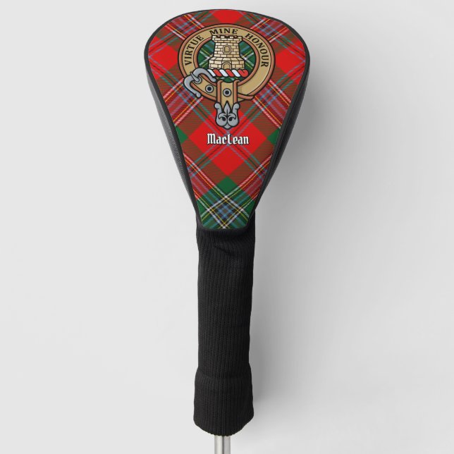 Clan MacLean Crest over Tartan Golf Head Cover (Front)