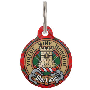 Clan MacLean Crest over Tartan Pet Tag