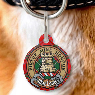 Clan MacLean Crest over Tartan Pet Tag
