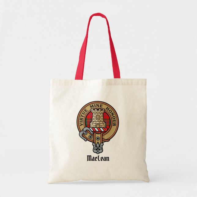 Clan MacLean Crest over Tartan Tote Bag (Front)