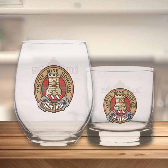 Clan MacLean Crest over Tartan Whiskey Glass (Creator Uploaded)