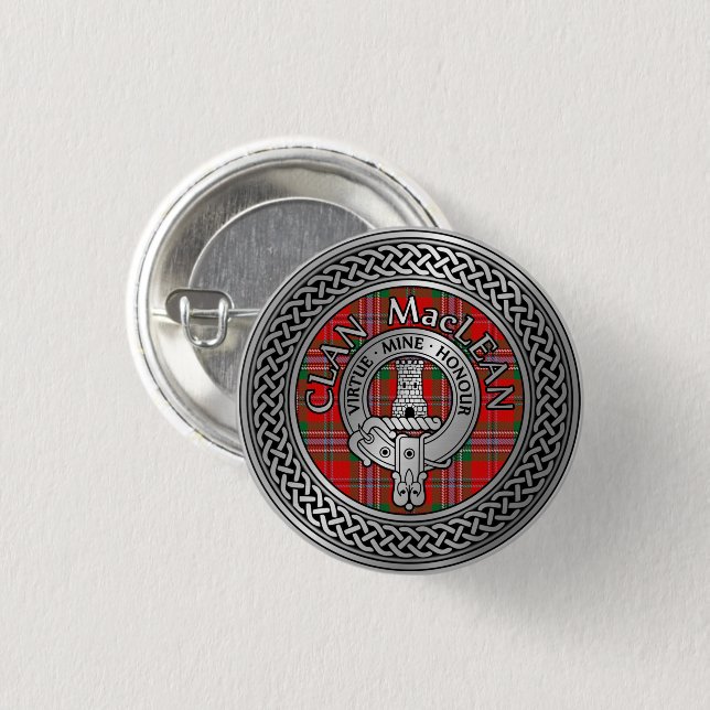 Clan MacLean Crest & Tartan Knot Button (Front & Back)