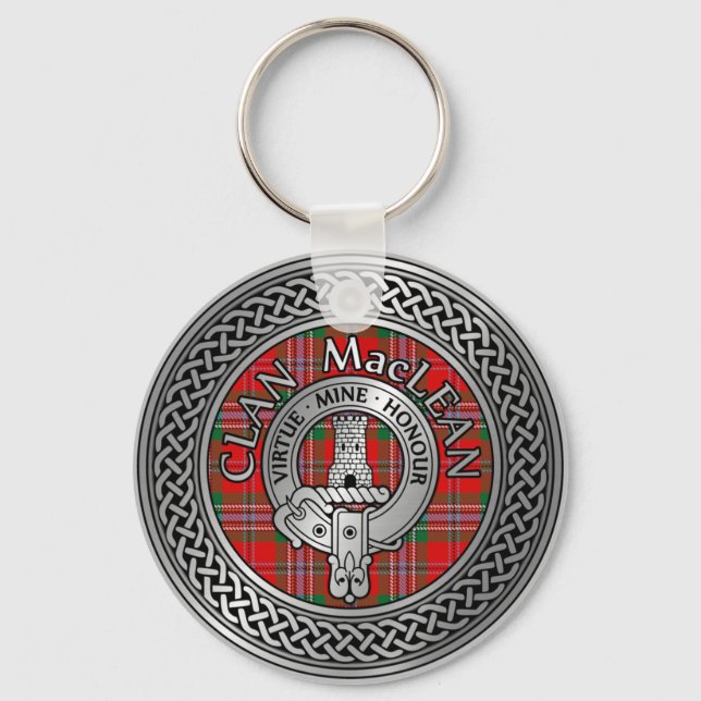 Clan MacLean Crest & Tartan Knot Keychain (Front)
