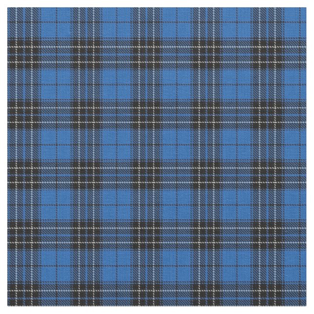 Clan MacLean Hunting Blue Black Scottish Tartan 1 Fabric (Close Up)