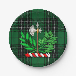 Clan MacLean Hunting Tartan And BattleAxe Crest Paper Plate