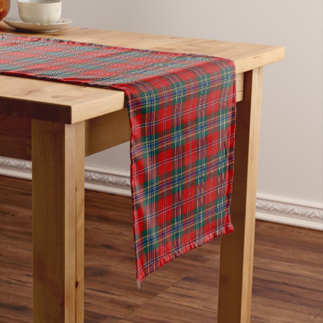 Clan MacLean Red, Blue and Green Scottish Tartan Short Table Runner (In Situ)